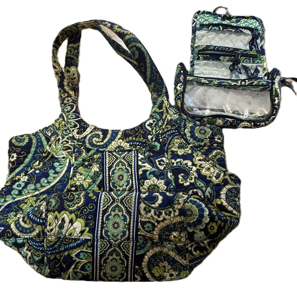 Vera Bradley Shoulder Bag with Travel Tote. Base of bag is 8" w/height 10"